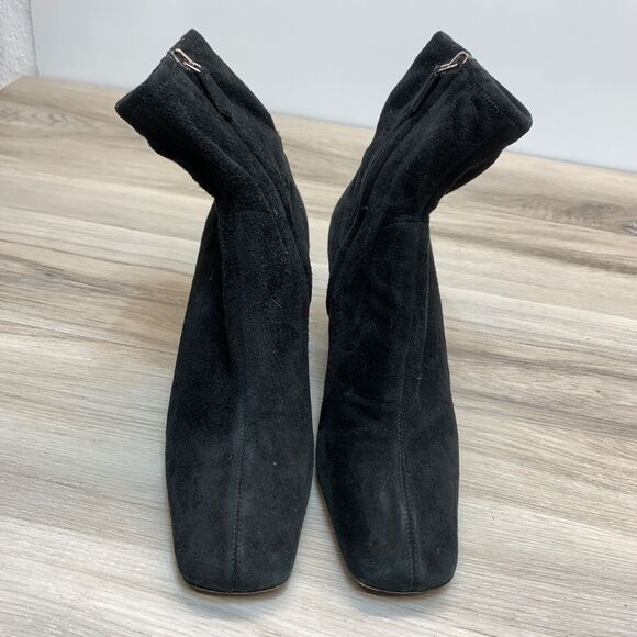 PRADA Black Italian Suede Leather High Heel Ankle Boots Square Toe EU 38.5 7.5 - Picture 9 of 13